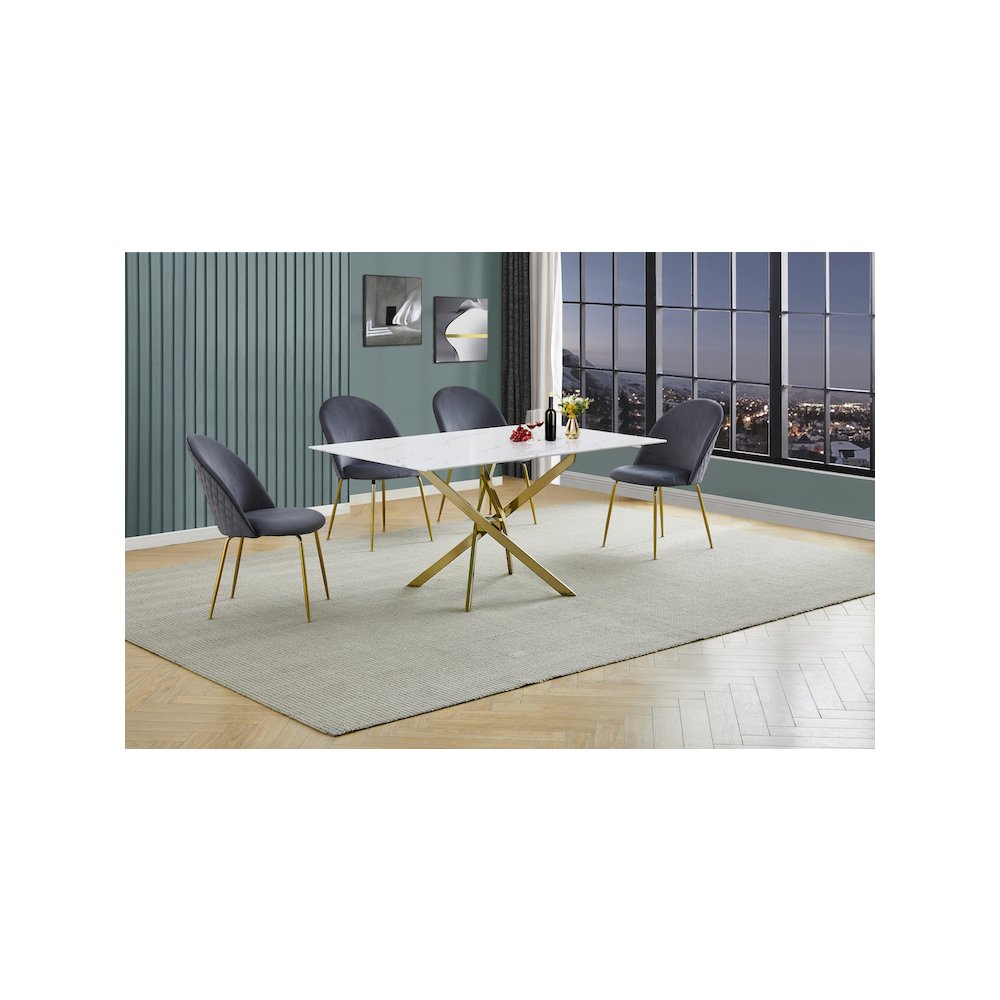 Best Quality Furniture Glass With White Marble Wrap Dining Set And Gray Chairs. Picture 2