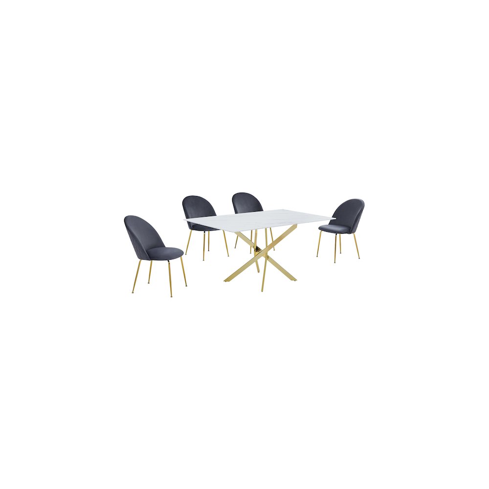 Best Quality Furniture Glass With White Marble Wrap Dining Set And Gray Chairs. Picture 1