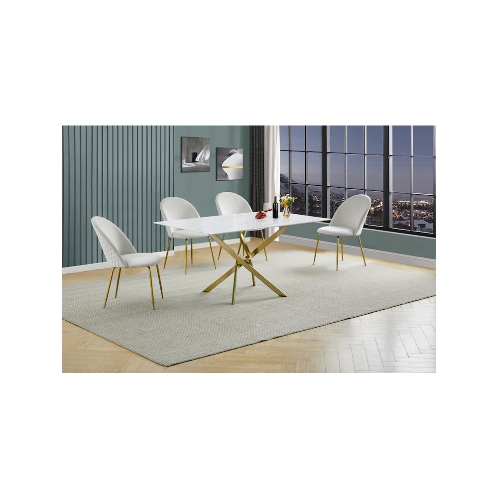 Best Quality Furniture Glass With White Marble Wrap Dining Set And Cream Chairs. Picture 2
