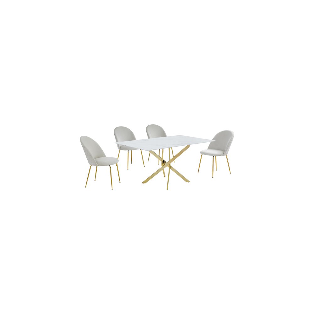 Best Quality Furniture Glass With White Marble Wrap Dining Set And Cream Chairs. Picture 1