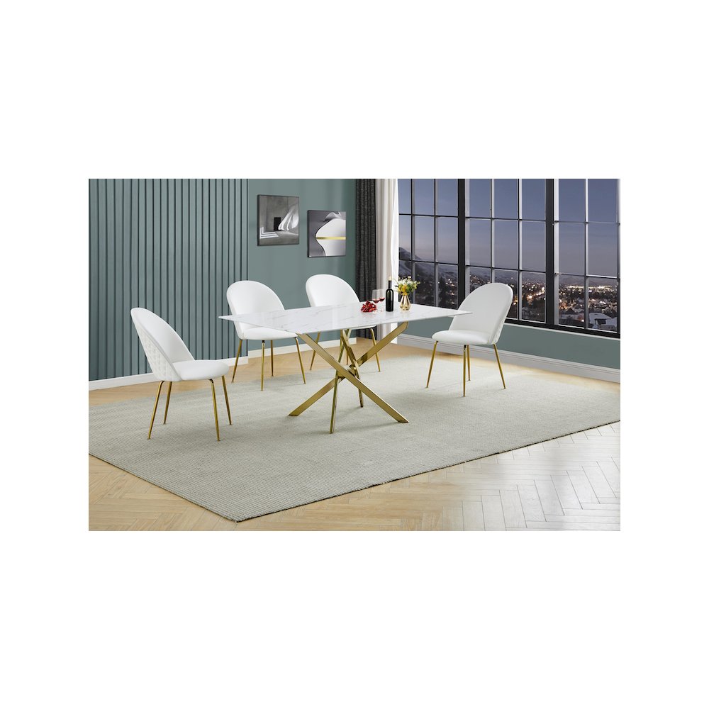 Best Quality Furniture Glass With White Marble Wrap Dining Set And White Chairs. Picture 2