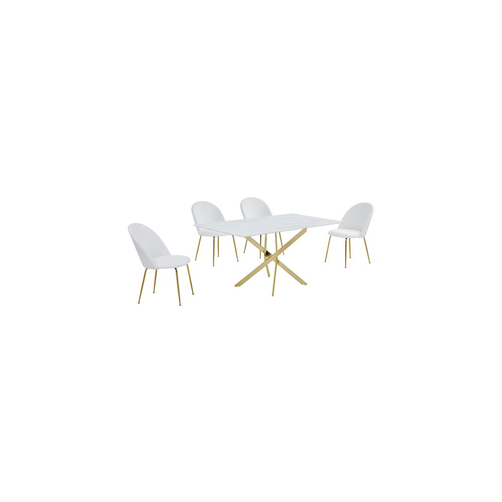 Best Quality Furniture Glass With White Marble Wrap Dining Set And White Chairs. Picture 1
