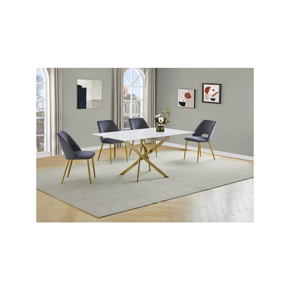 Best Quality Furniture Glass With White Marble Wrap Dining Set And Gray Chairs. Picture 2