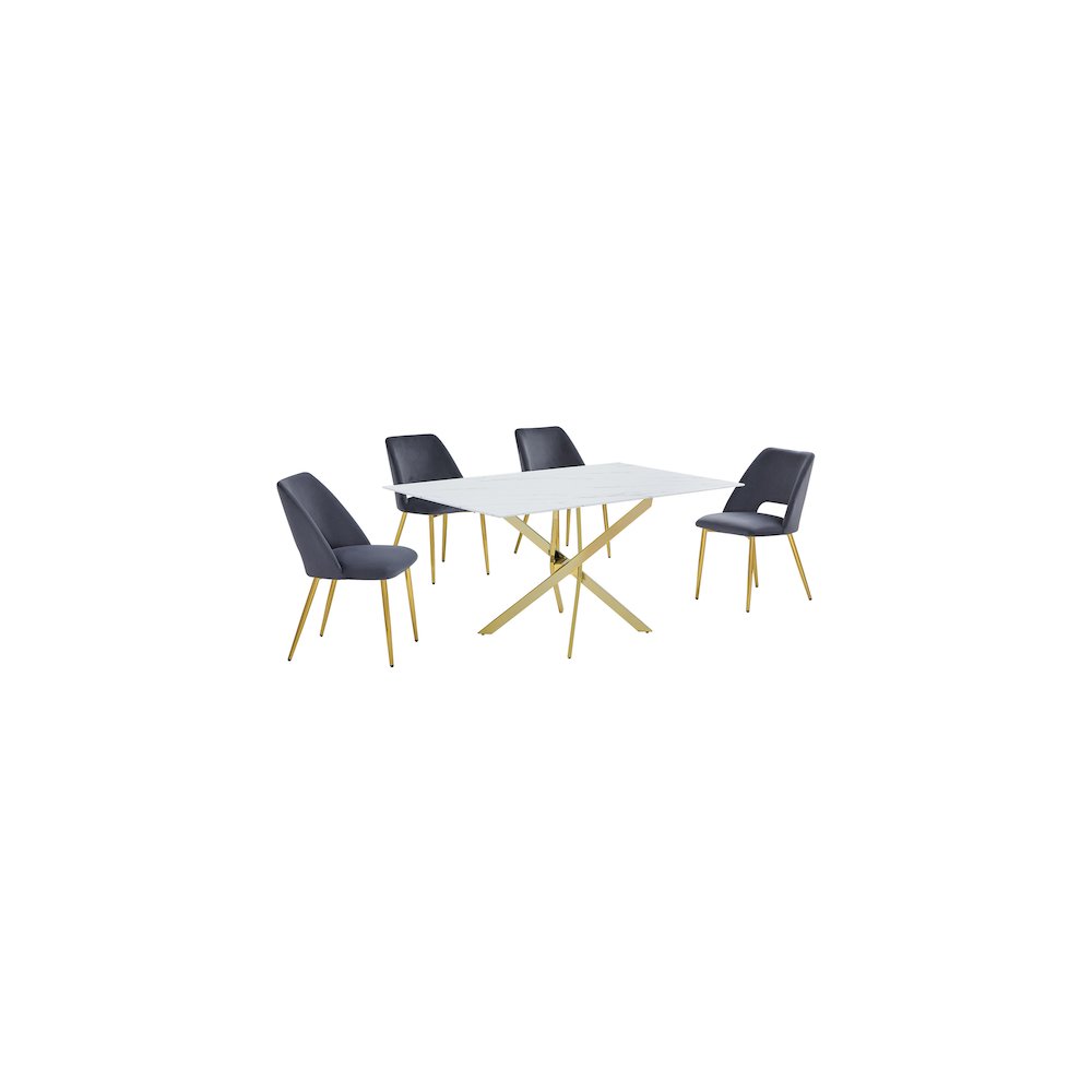 Best Quality Furniture Glass With White Marble Wrap Dining Set And Gray Chairs. Picture 1