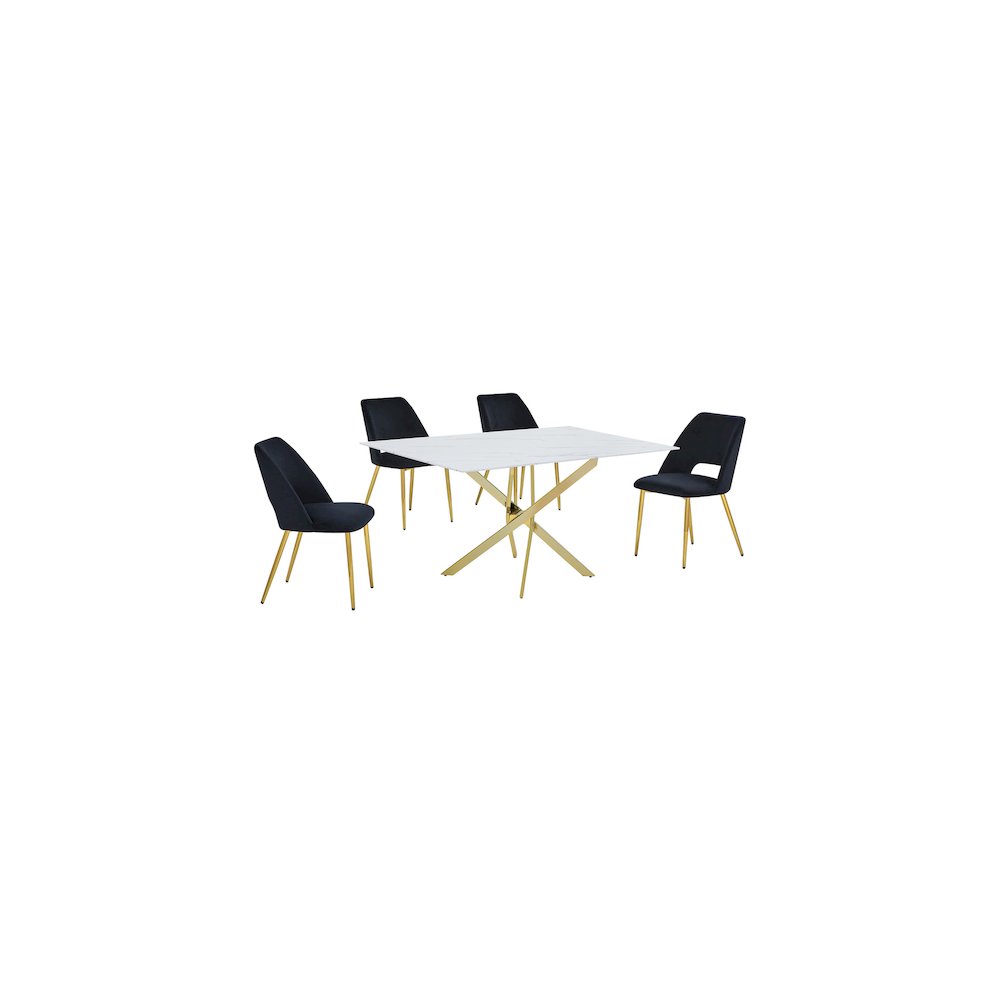 Best Quality Furniture Glass With White Marble Wrap Dining Set And Black Chairs. Picture 1
