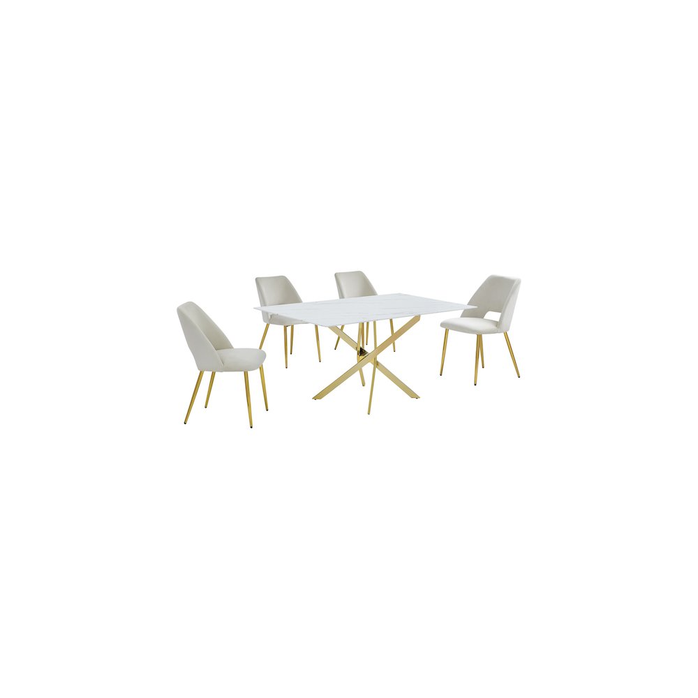 Best Quality Furniture Glass With White Marble Wrap Dining Set And Cream Chairs. Picture 1
