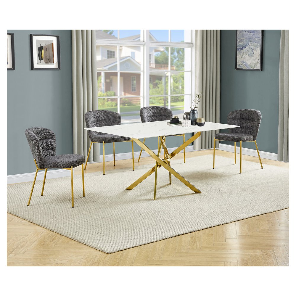 Rectangle Tempered Glass Dining Table With 4 Dark Grey Side Chairs. Picture 2