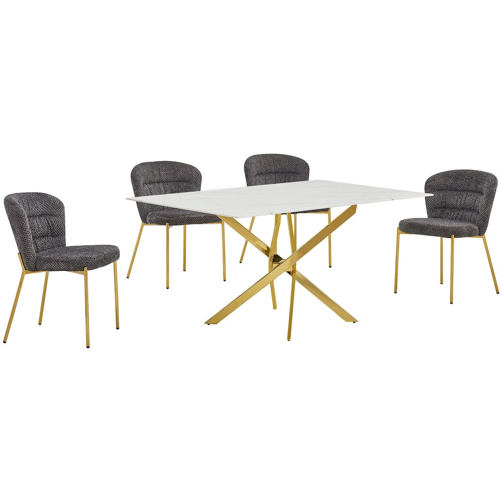 Rectangle Tempered Glass Dining Table With 4 Dark Grey Side Chairs. Picture 1