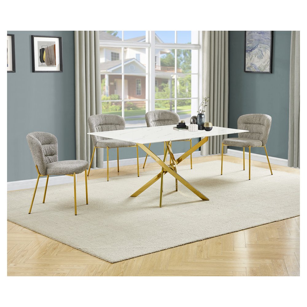 Rectangle Tempered Glass Dining Table With 4 Grey Side Chairs. Picture 2