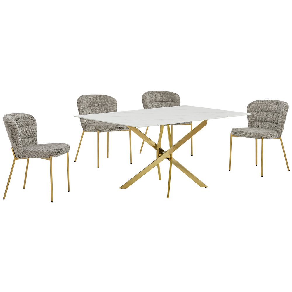 Rectangle Tempered Glass Dining Table With 4 Grey Side Chairs. Picture 1