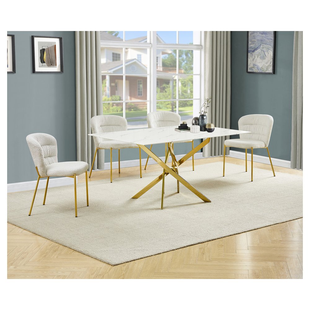 Rectangle Tempered Glass Dining Table With 4 Cream Side Chairs. Picture 2