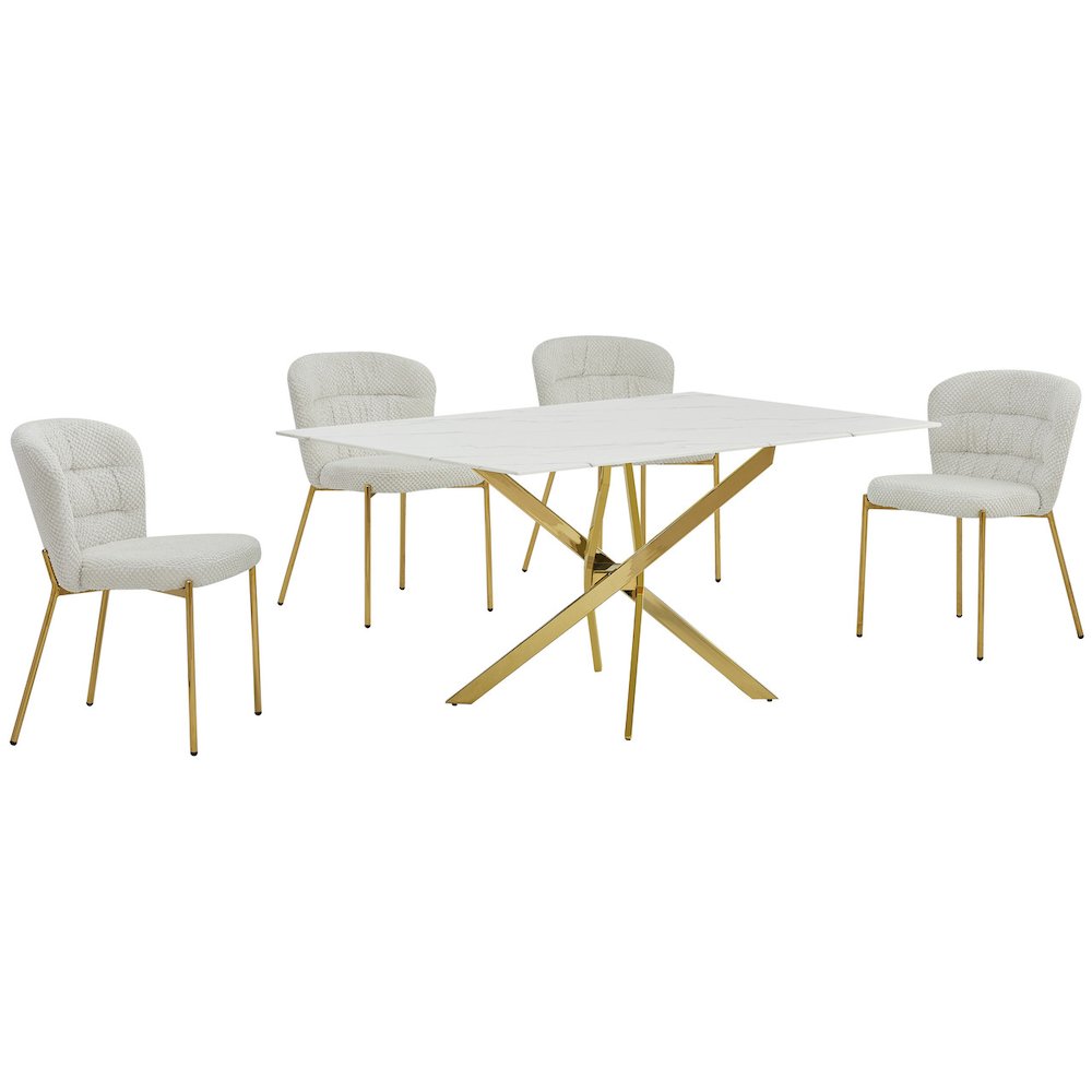 Rectangle Tempered Glass Dining Table With 4 Cream Side Chairs. Picture 1