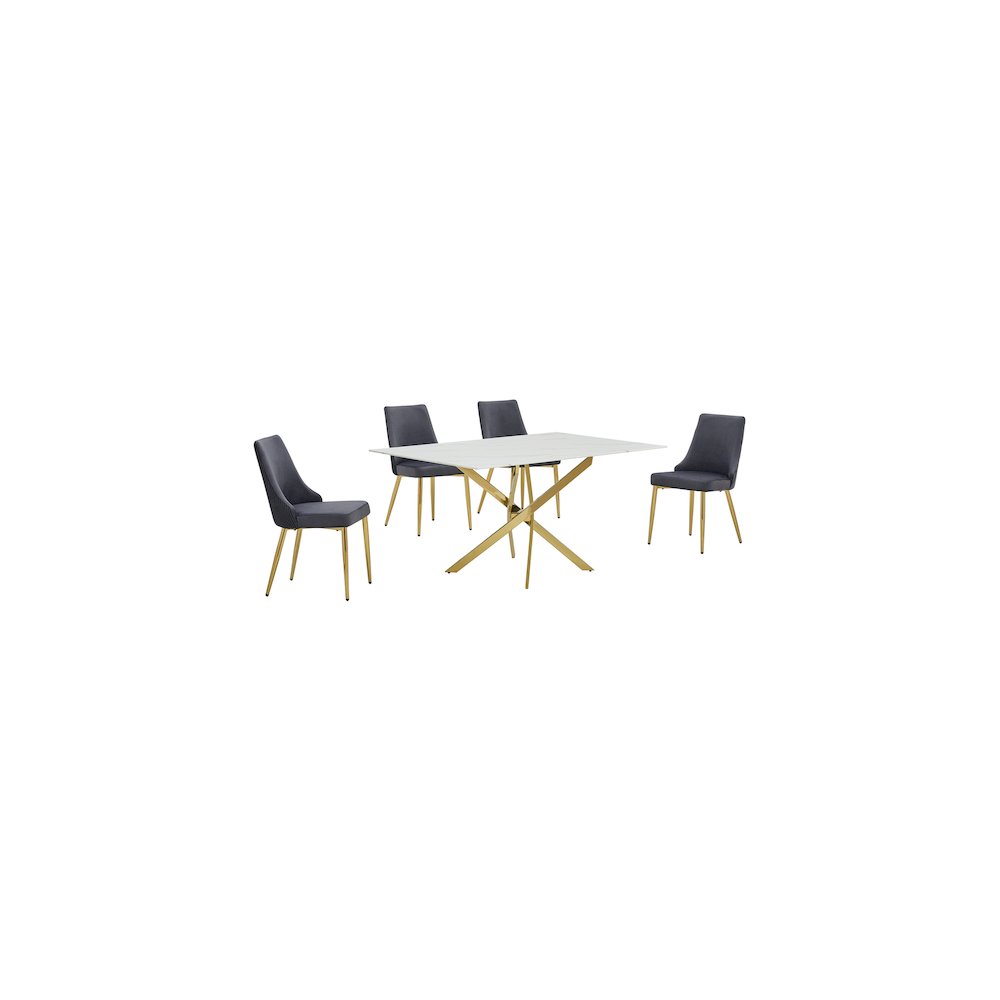 Best Quality Furniture White Marble Wrap Glass Dining Set With Velvet Chairs. Picture 1