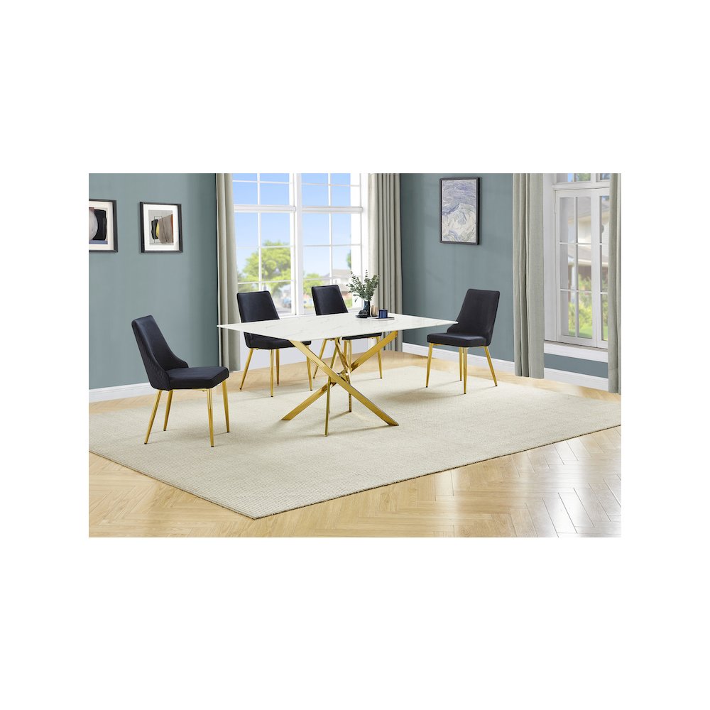 Best Quality Furniture White Marble Wrap Glass Dining Set With Velvet Chairs. Picture 2