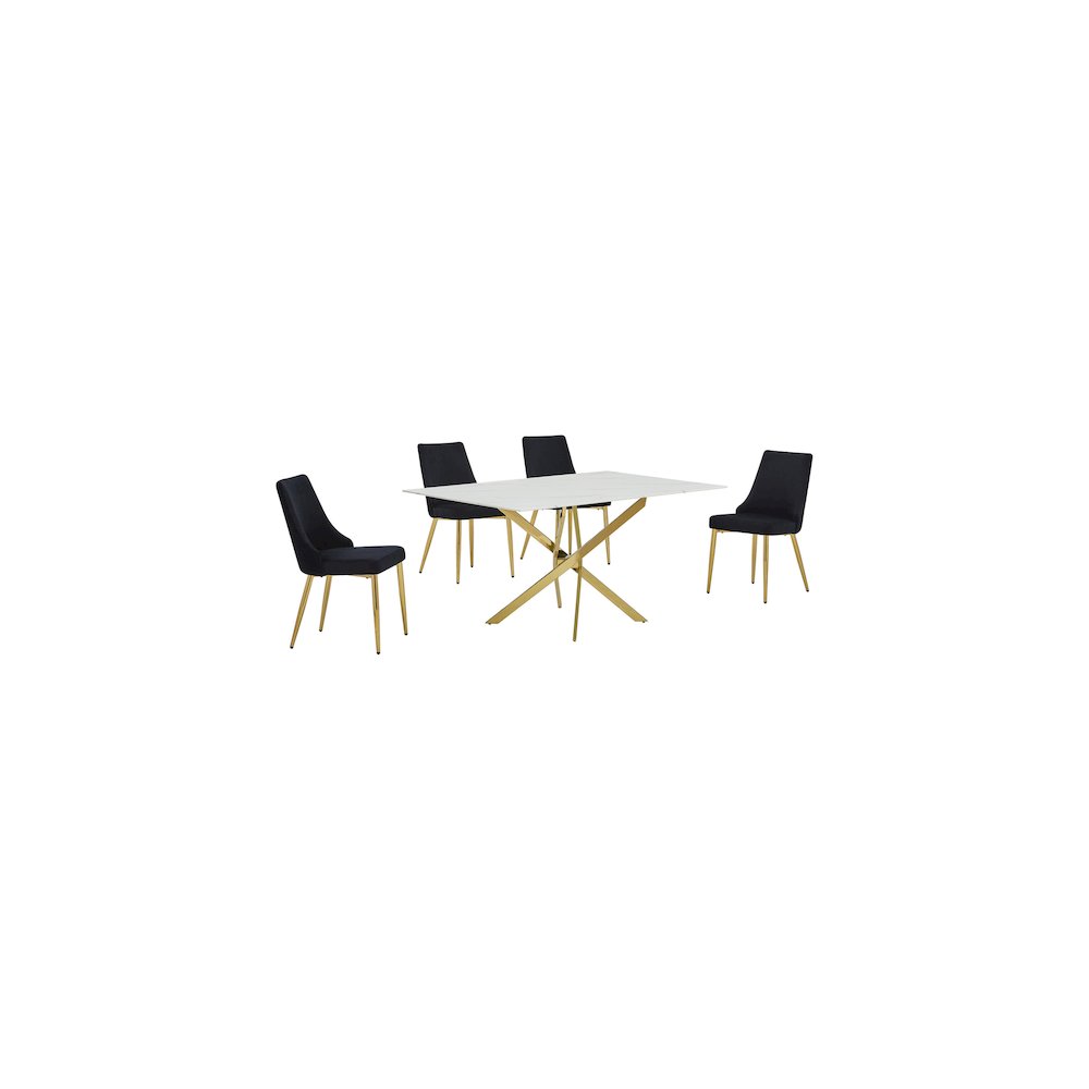 Best Quality Furniture White Marble Wrap Glass Dining Set With Velvet Chairs. Picture 1