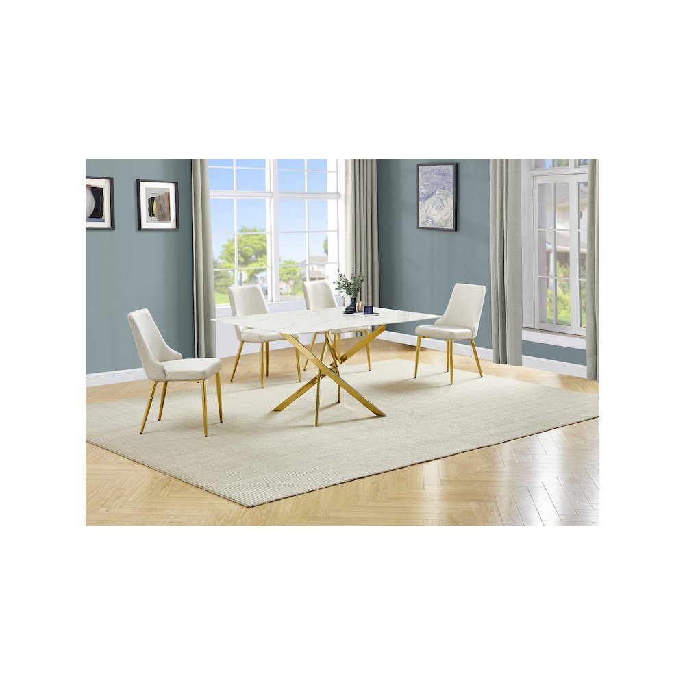 Best Quality Furniture White Marble Wrap Glass Dining Set With Velvet Chairs. Picture 2