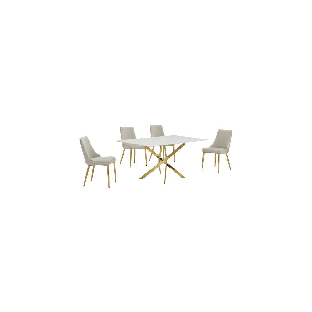 Best Quality Furniture White Marble Wrap Glass Dining Set With Velvet Chairs. Picture 1
