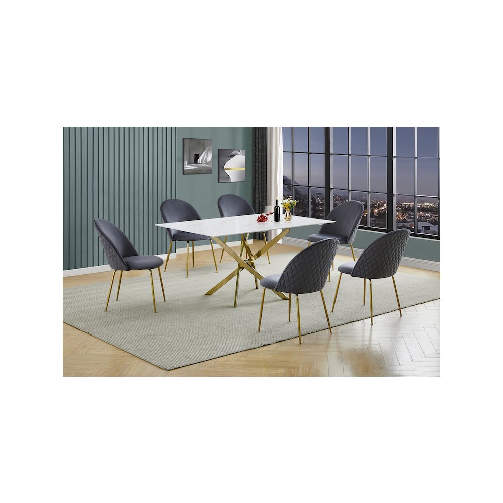 Best Quality Furniture Glass With White Marble Wrap Dining Set And Gray Chairs. Picture 2