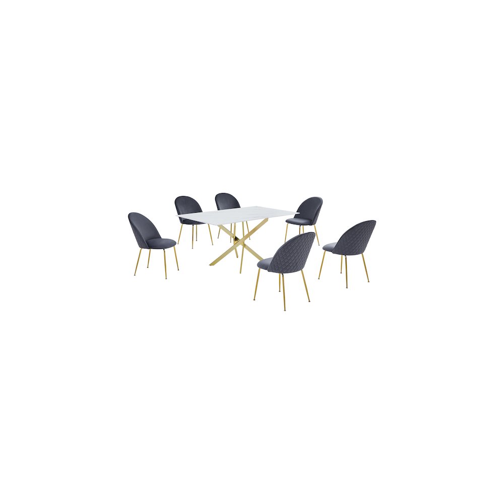 Best Quality Furniture Glass With White Marble Wrap Dining Set And Gray Chairs. Picture 1
