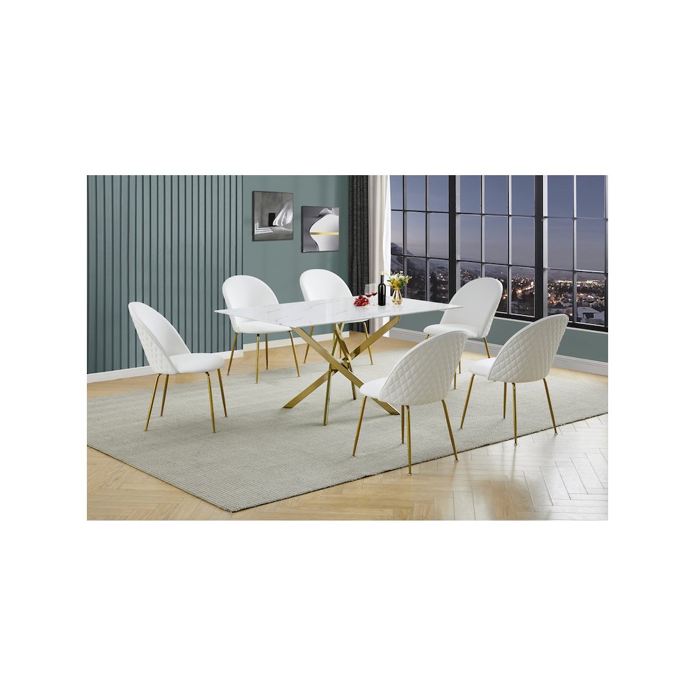 Best Quality Furniture Glass With White Marble Wrap Dining Set And White Chairs. Picture 2