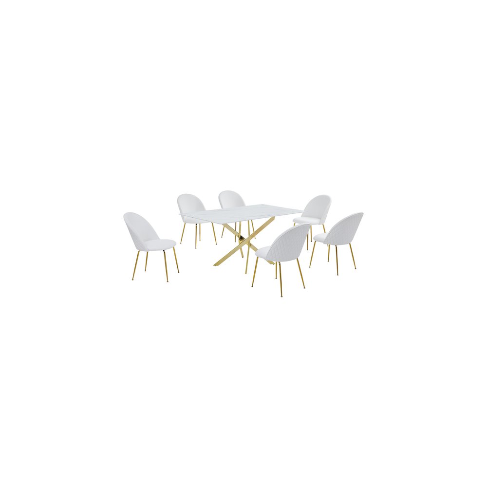 Best Quality Furniture Glass With White Marble Wrap Dining Set And White Chairs. Picture 1