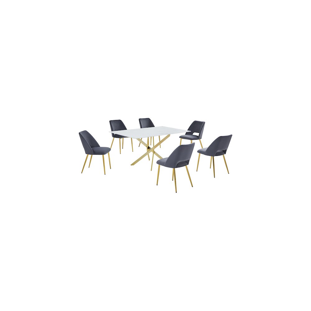 Best Quality Furniture Glass With White Marble Wrap Dining Set And Gray Chairs. Picture 1
