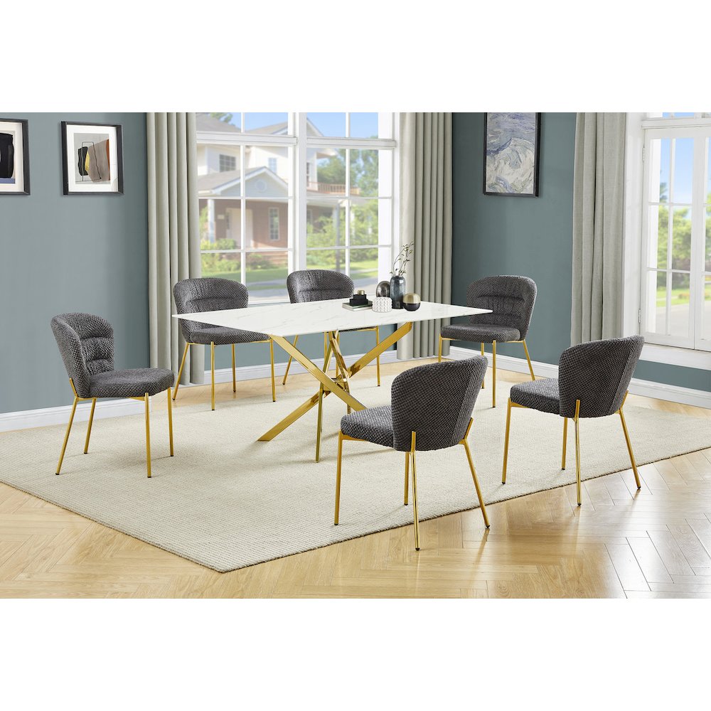 Rectangle Tempered Glass Dining Table With 6 Dark Grey Side Chairs. Picture 2