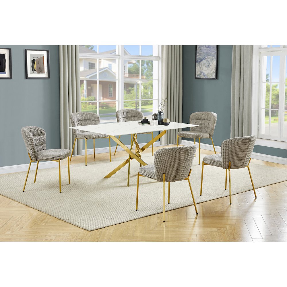 Rectangle Tempered Glass Dining Table With 6 Grey Side Chairs. Picture 2