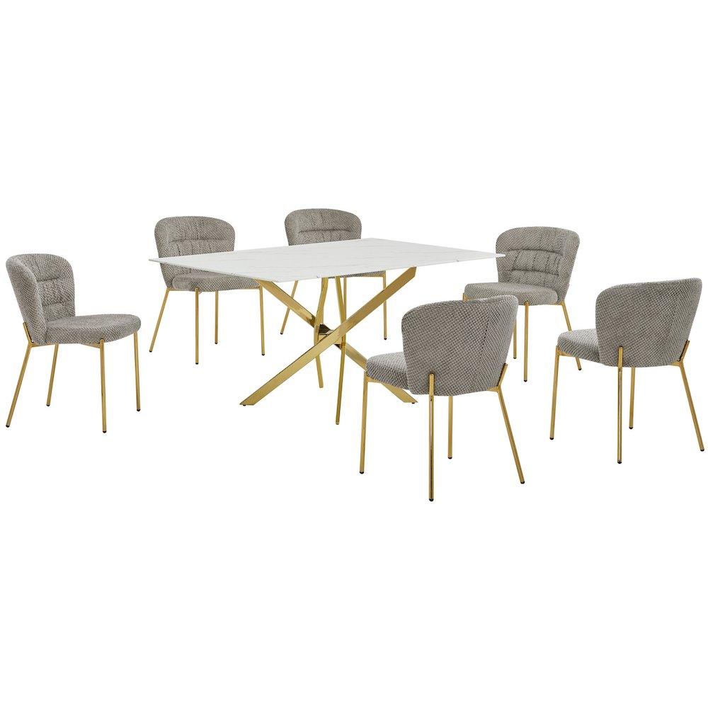 Rectangle Tempered Glass Dining Table With 6 Grey Side Chairs. Picture 1