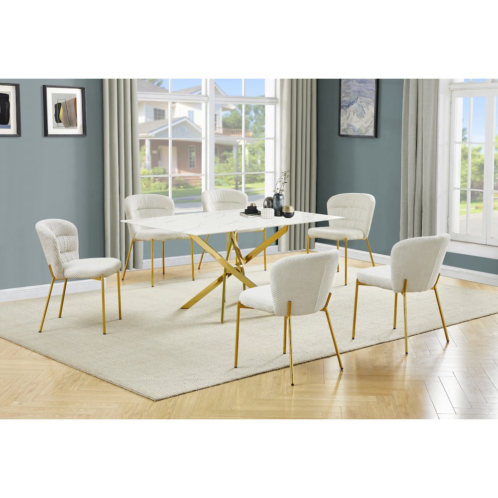 Rectangle Tempered Glass Dining Table With 6 Cream Side Chairs. Picture 2