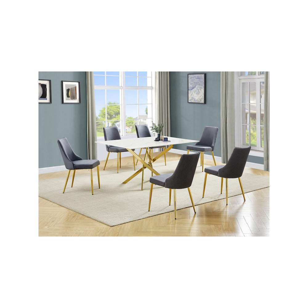 Best Quality Furniture White Marble Wrap Glass Dining Set With Velvet Chairs. Picture 2