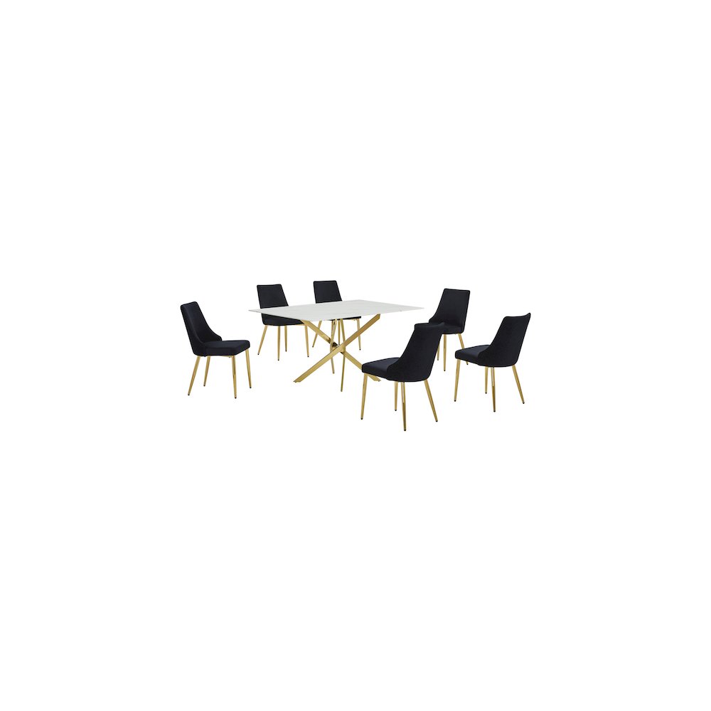 Best Quality Furniture White Marble Wrap Glass Dining Set With Velvet Chairs. Picture 1