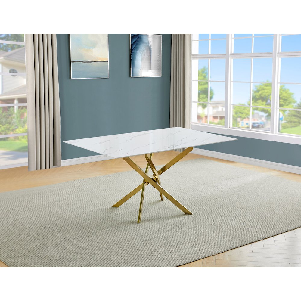 Best Quality Furniture Tempered Glass Dining Table With White Marble Design. Picture 4