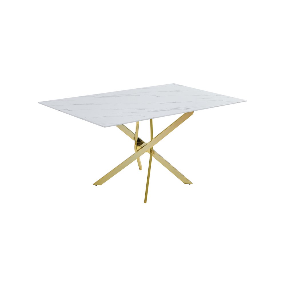 Best Quality Furniture Tempered Glass Dining Table With White Marble Design. Picture 1