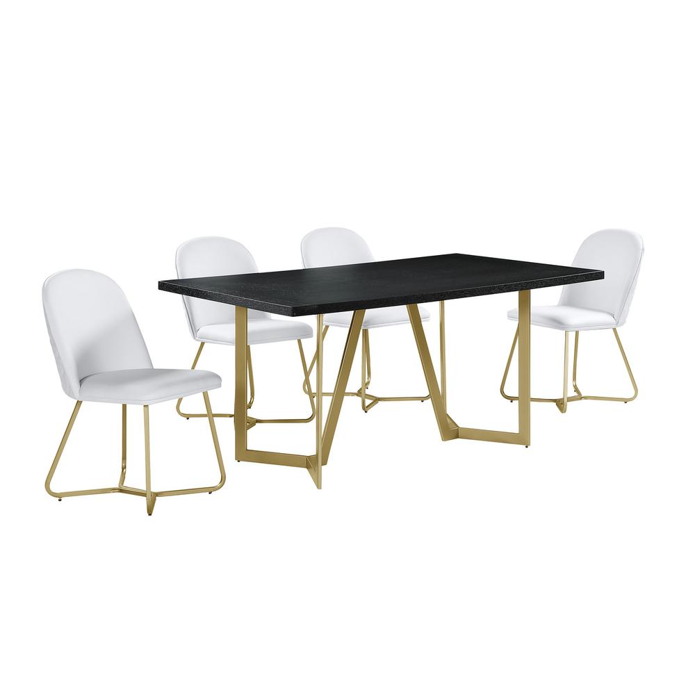 5pc rectangle dining table- Black wood top w/ 4 white faux leather chairs. Picture 1