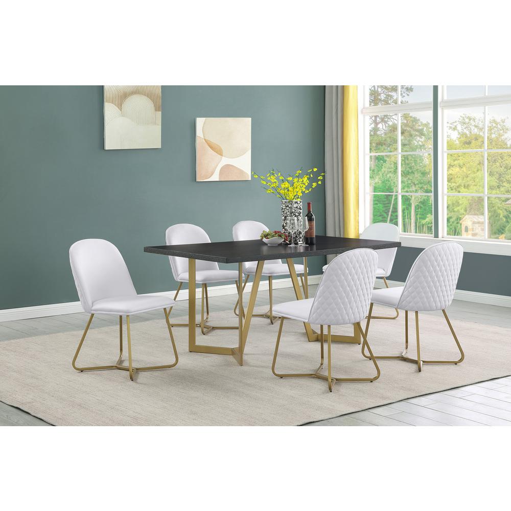 7pc rectangle dining table- Black wood top w/ 6 white faux leather chairs. Picture 1