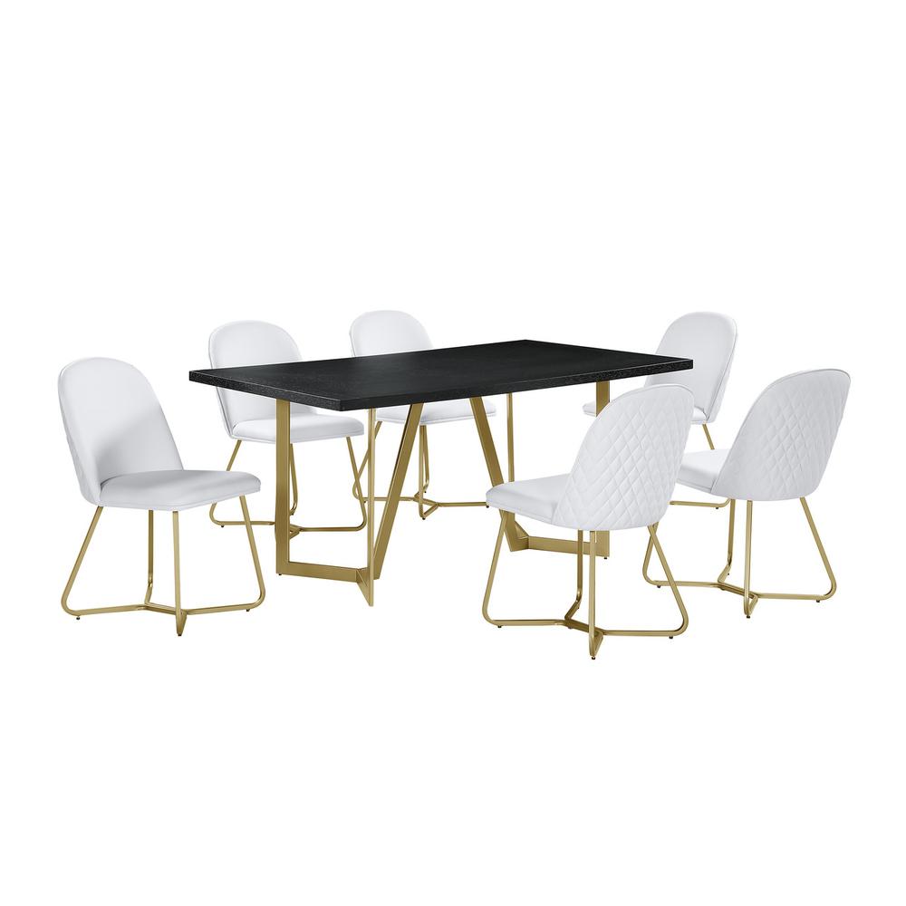 7pc rectangle dining table- Black wood top w/ 6 white faux leather chairs. Picture 5