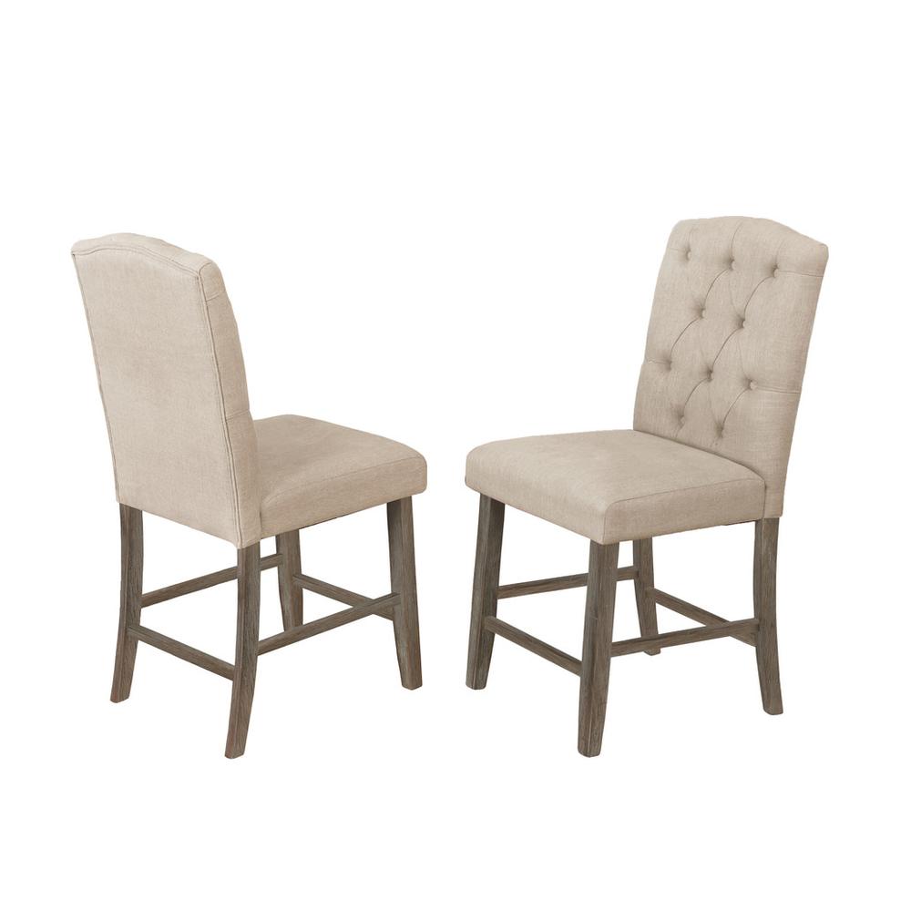 5pc Counter Height Dining Set with Beige linen Fabric chairs. Picture 3