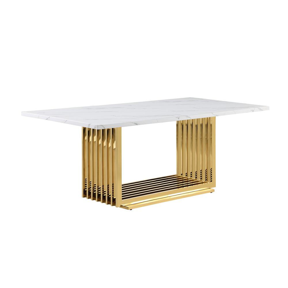 79" White marble table with a gold color base. Picture 1