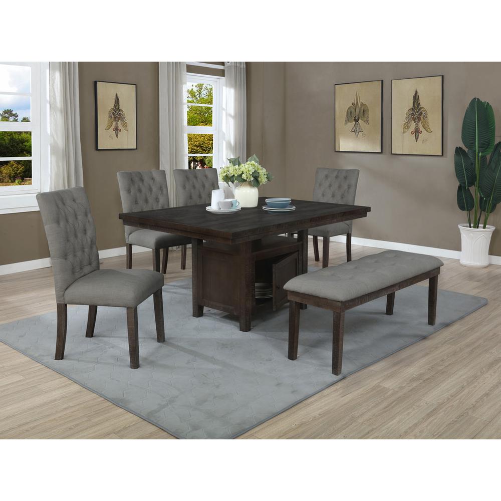 Classic Upholstered Dining Bench Tufted in Linen Fabric, Dark Grey. Picture 2