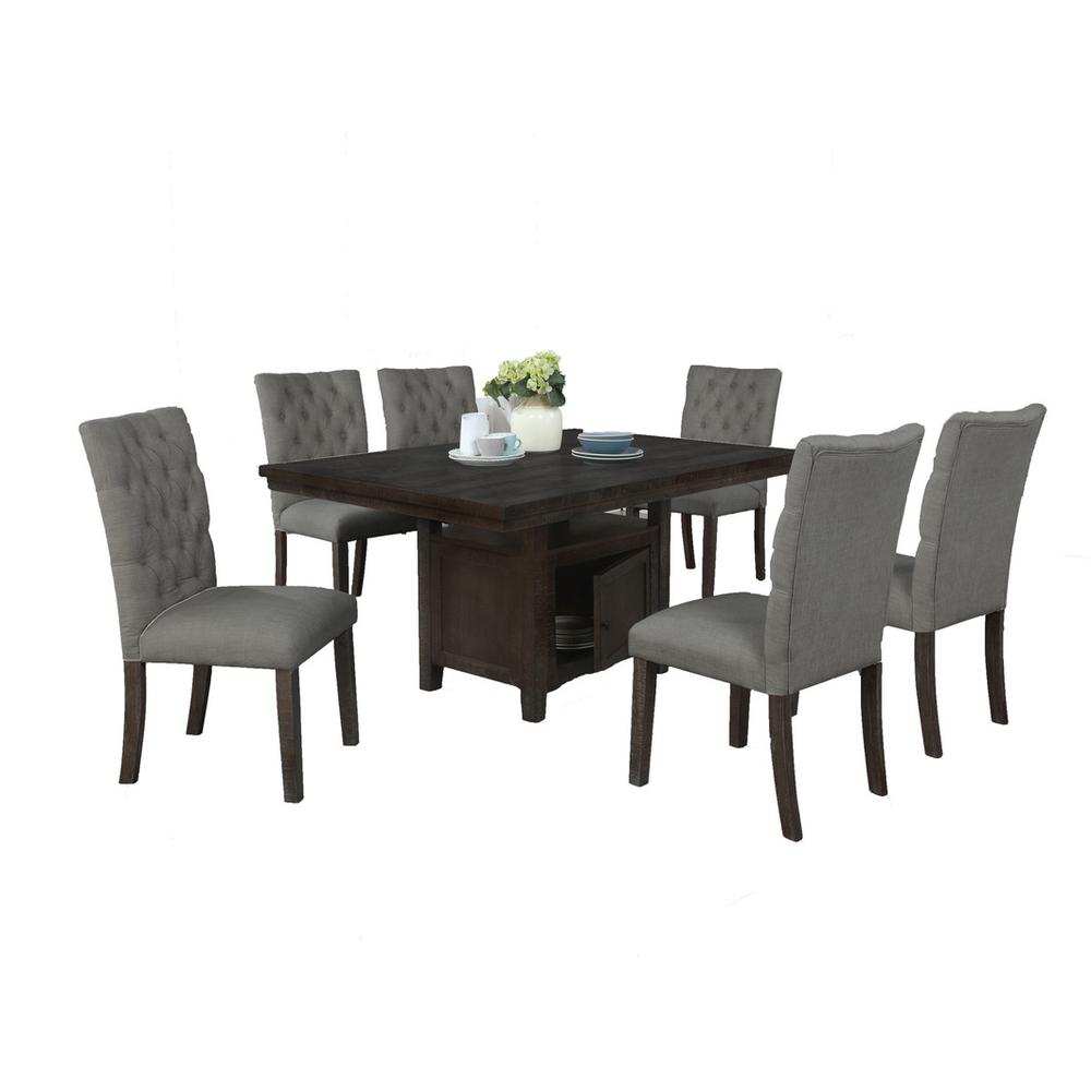 Classic Upholstered Side Chair Tufted in Linen Fabric **Set of 2**, Dark Grey. Picture 2