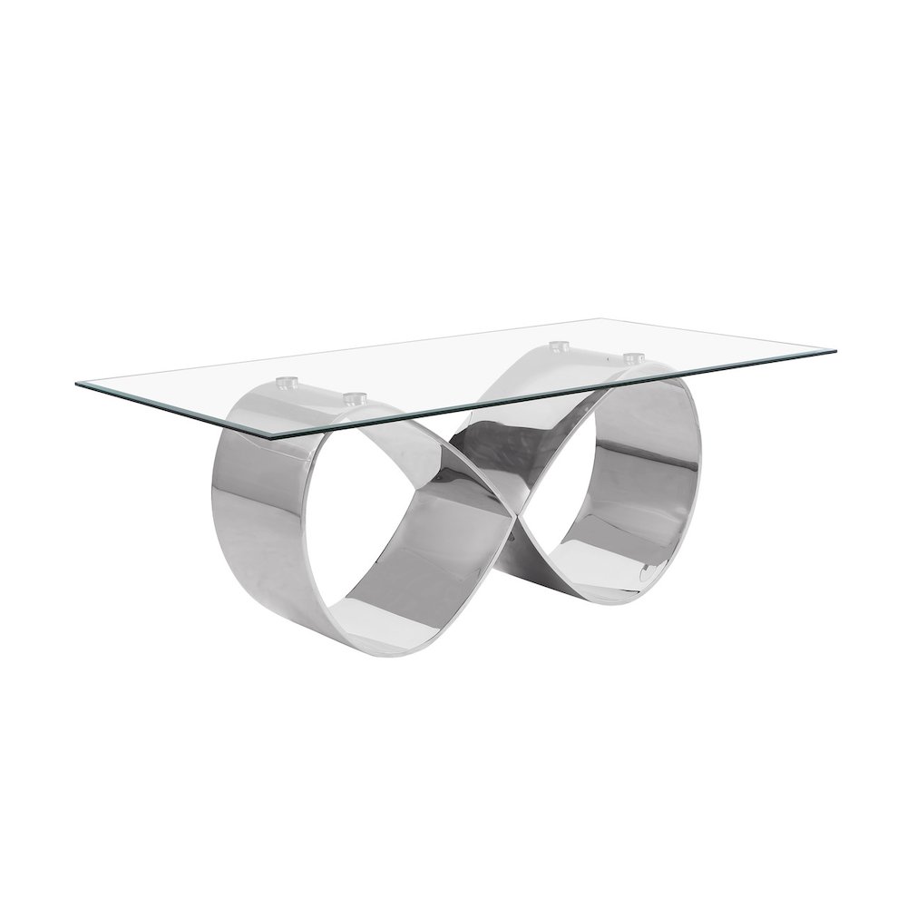 78X42 Tempered Glass Dining Table With An Infinity Silver Stainless Steel Base. Picture 1