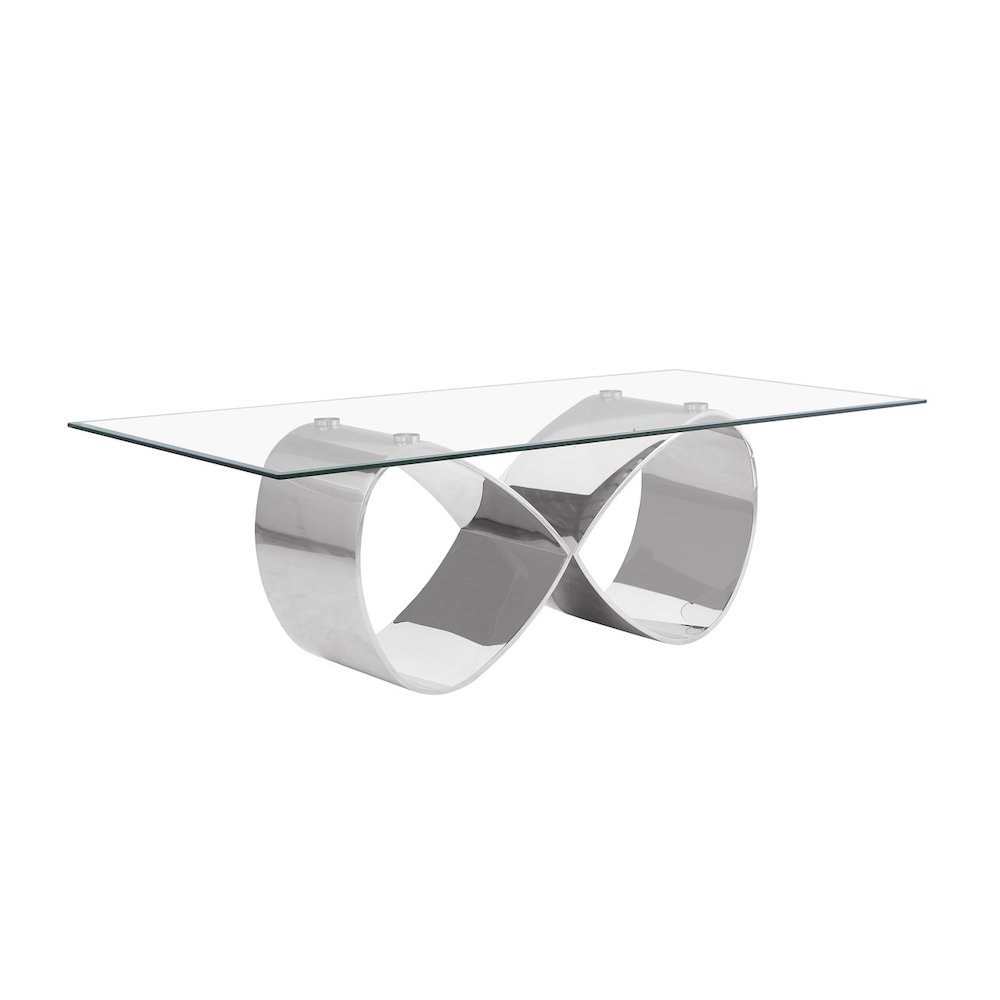 94X46 Tempered Glass Dining Table With An Infinity Silver Stainless Steel Base. Picture 1