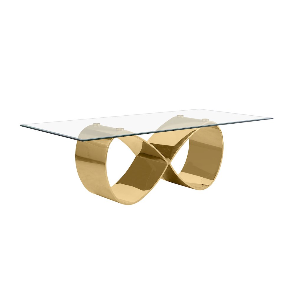 94X46 Tempered Glass Dining Table With An Infinity Gold Stainless Steel Base. Picture 1