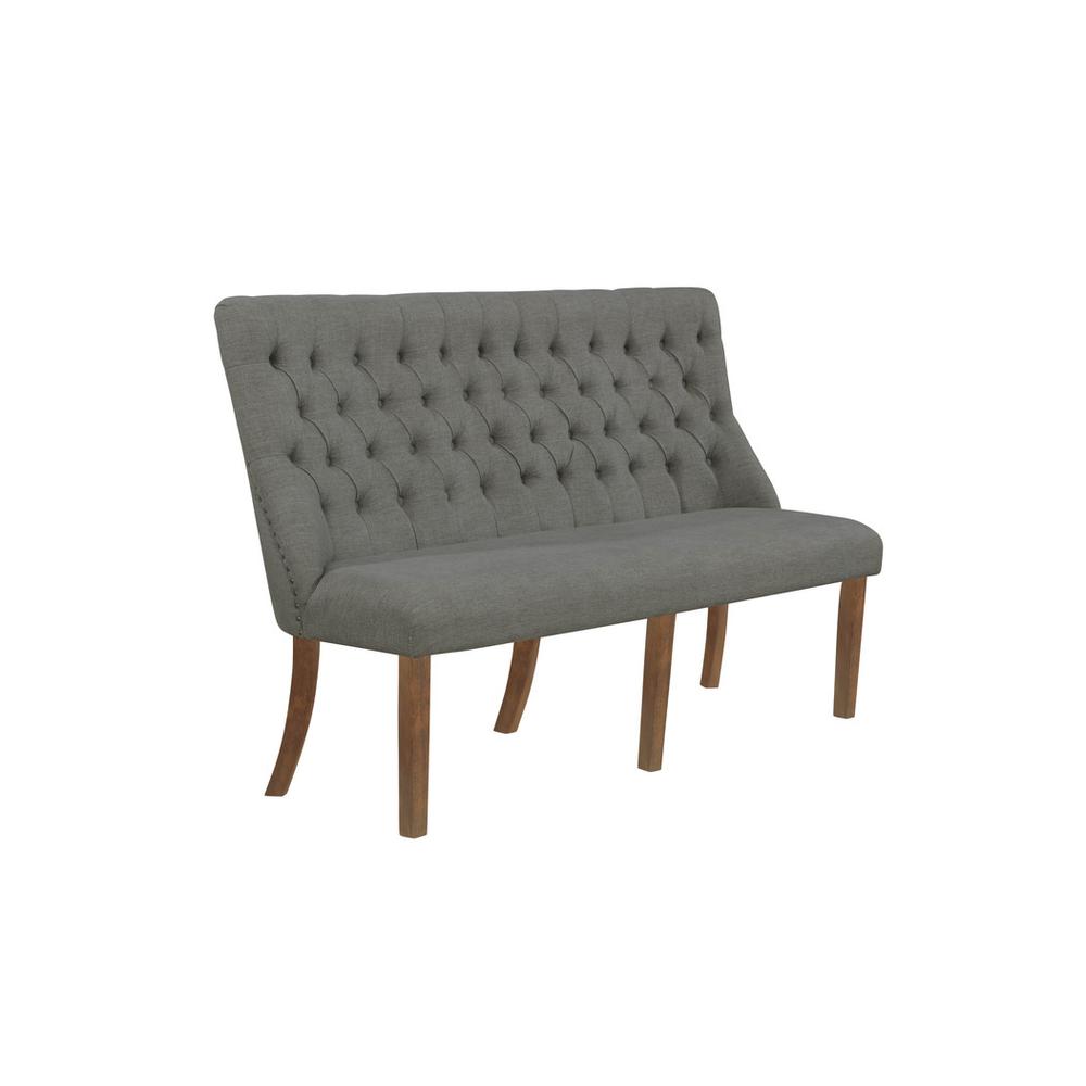 Dark Gray Linen Fabric Dining Bench. Picture 1