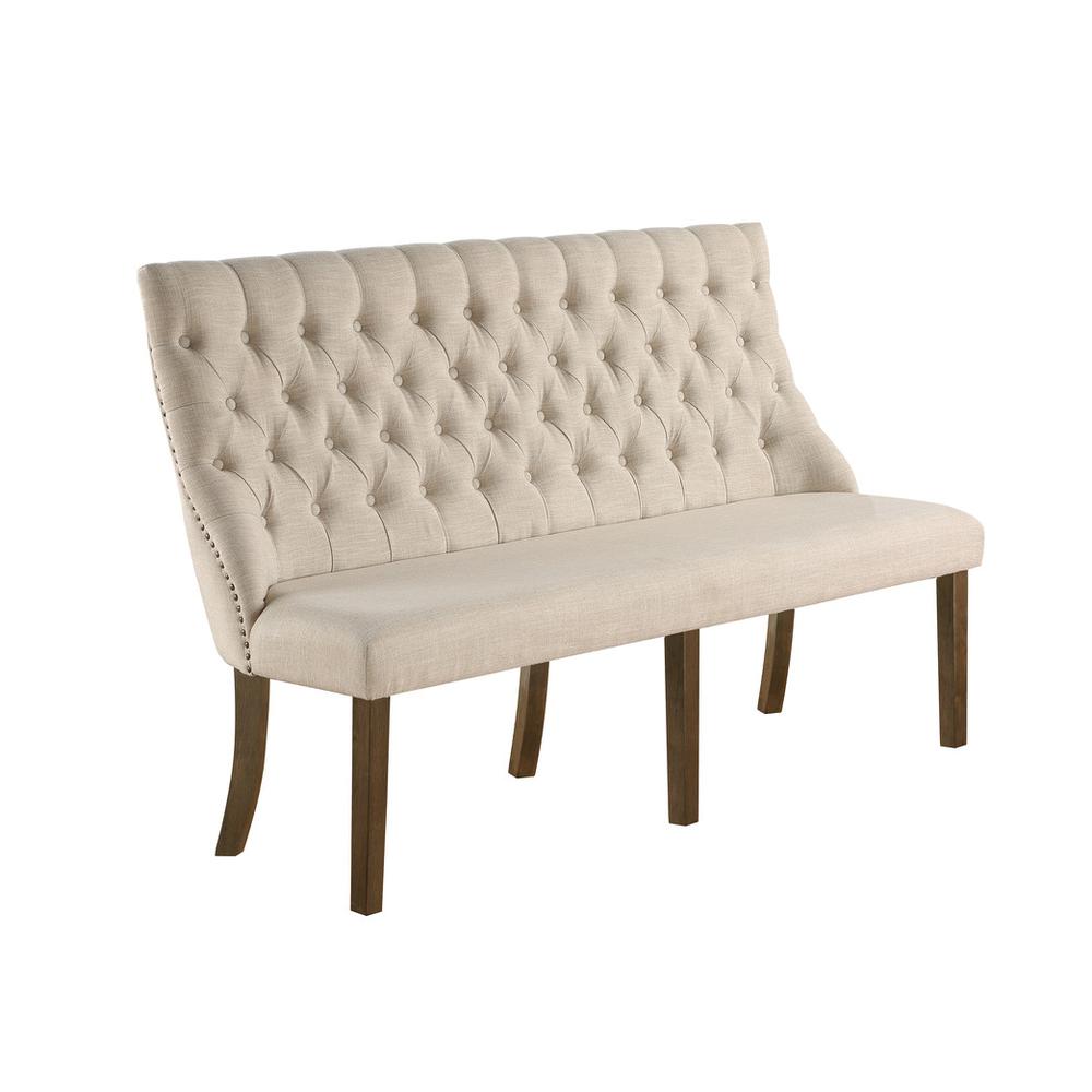 Best Quality Furniture beige linen side bench. Picture 1