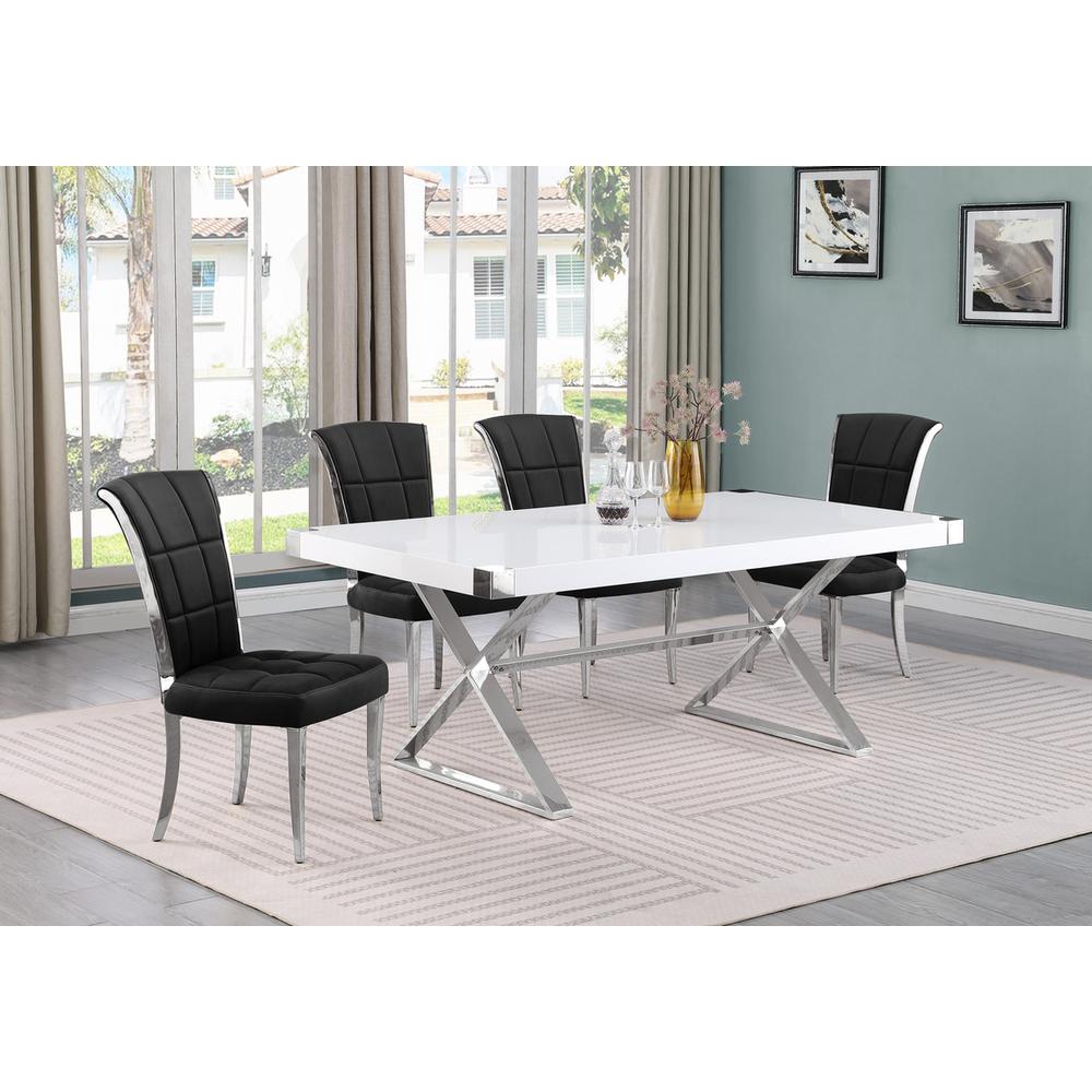 5pc Small(78") white wood top dining set with silver base and 4 chairs. Picture 4