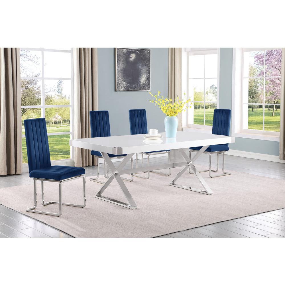 5pc Small(78") white wood top dining set with silver base and 4 chairs. Picture 4