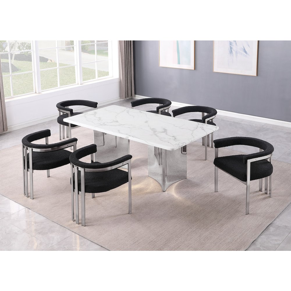 7pc 38mm Marble Top Dining Set 6 Black Chiars. Picture 2