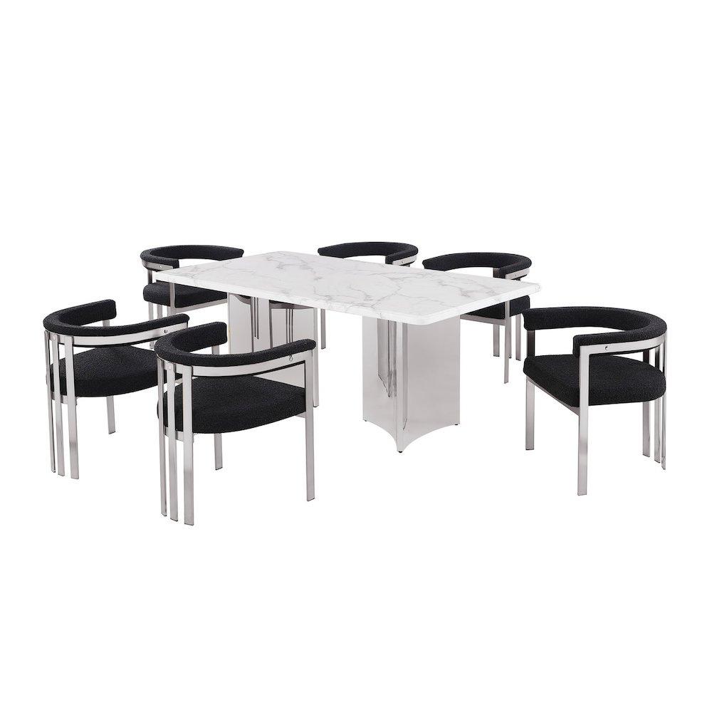 7pc 38mm Marble Top Dining Set 6 Black Chiars. Picture 1